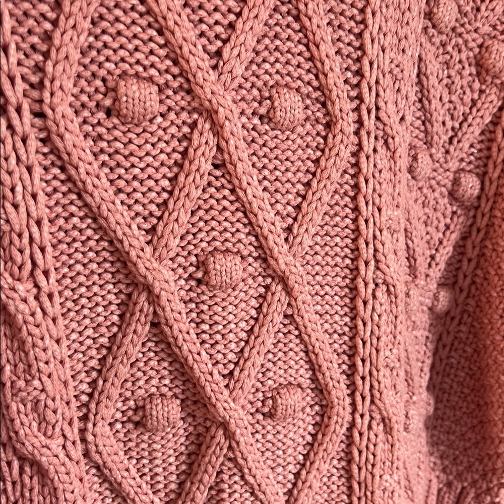 🪅Zara Pink Cable Knit Cotton Oversize Crewneck Sweater Small - Picture 5 of 9